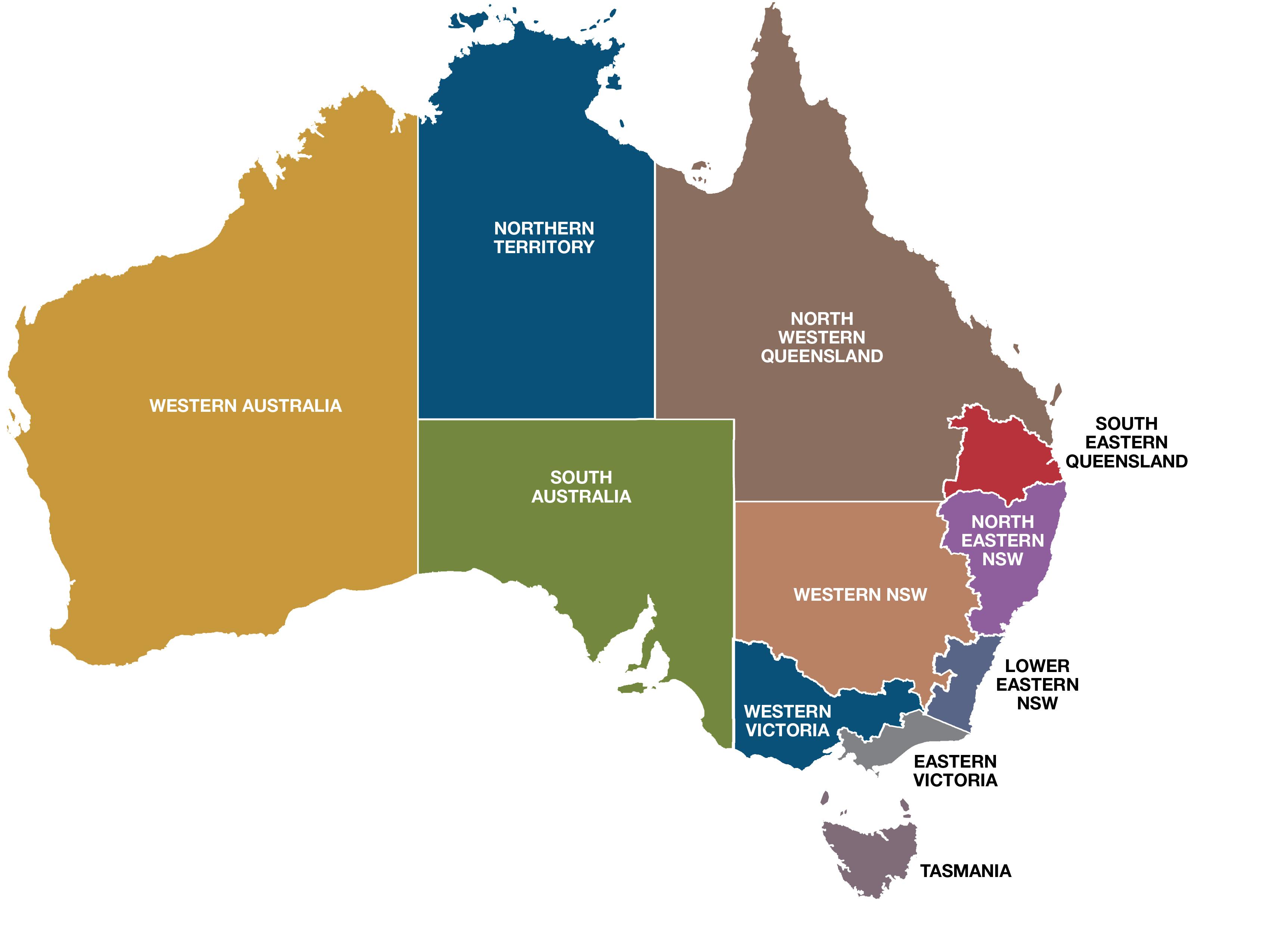 Australien Regioner Karta Karta Over Australien Regioner Australien Och Nya Zeeland Och Oceanien