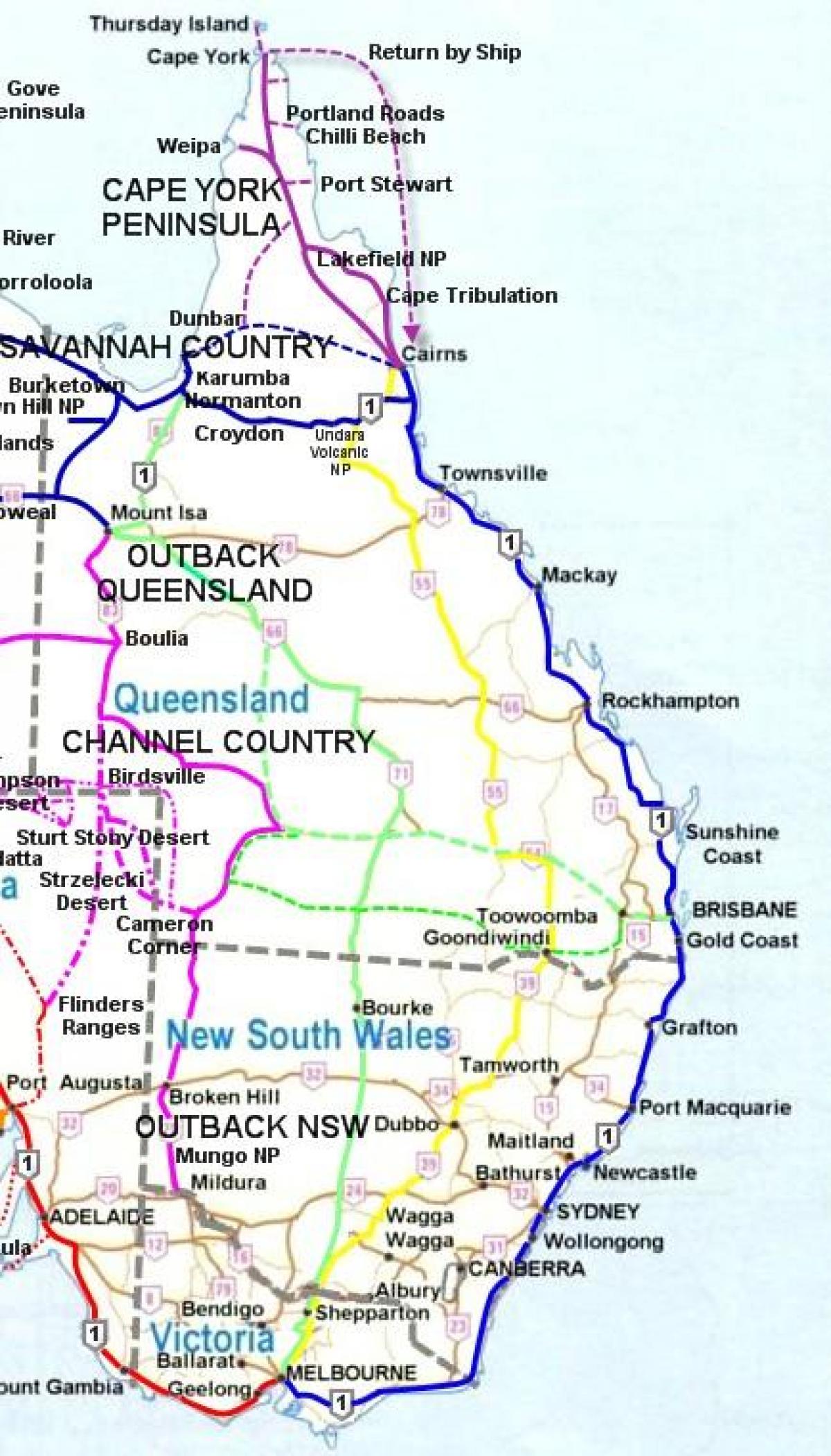 Australien Karta East Coast 