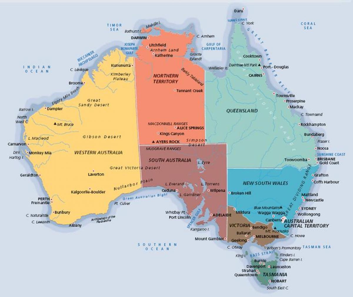 Australien karta märkt - Märkt karta över Australien (Australien och